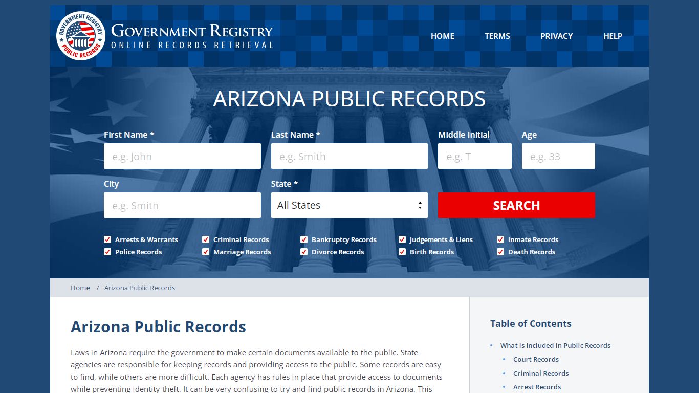 Arizona Public Records Public Records - GovernmentRegistry